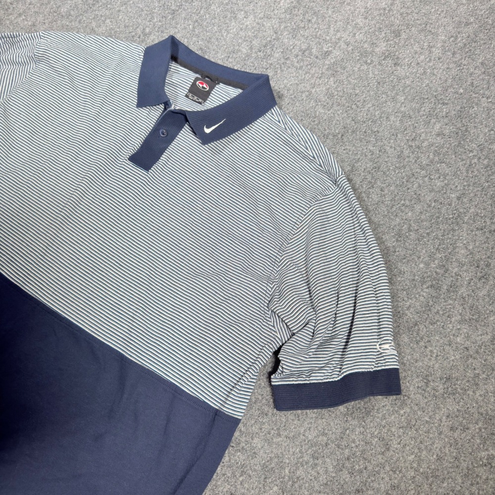 90s Nike Golf Tiger Woods Yin Yang Blue/Navy Stripe Pattern Polo XL